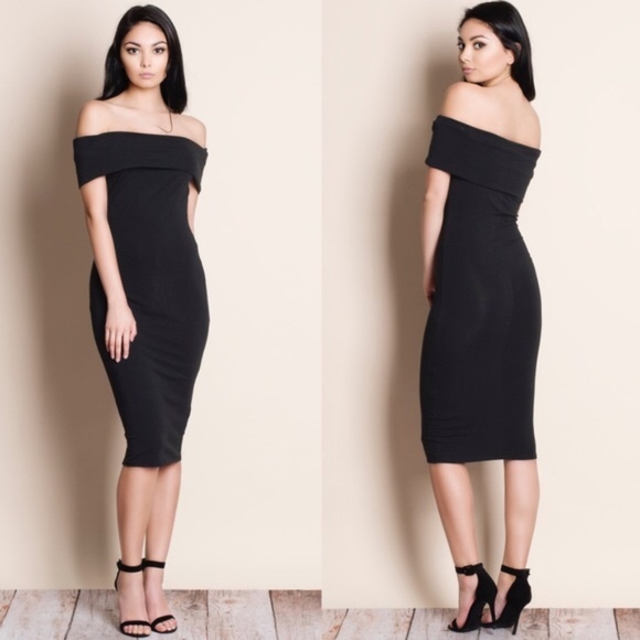 Bellanblue Dresses & Skirts - PAXTON Off Shoulder Midi Dress - BLACK